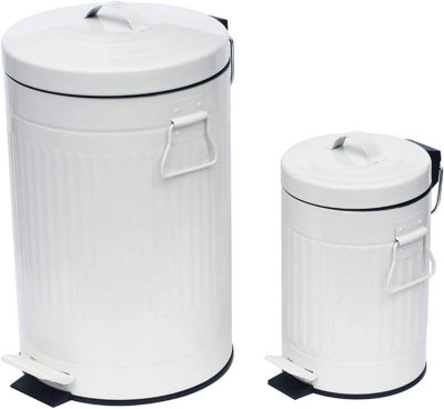 Simpa White 2Pc Metal Pedal Dustbin 12L & 3L Set from B&Q