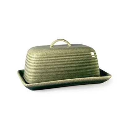 Scandi Home Green Reactive Glaze Ceramic Paris Butter Dish