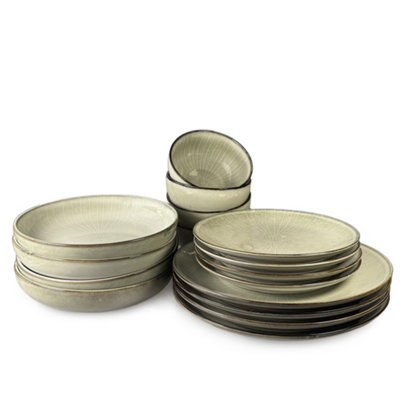 Scandi Home 16 Piece Fika Oatmeal Reactive Glaze Ceramic Tableware Set from B&Q