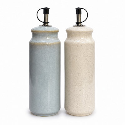B&Q -  Ceramic Oil And Vinegar Bottles Reactive Glaze Cream Duck Egg Set Of 2 375Ml