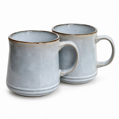B&Q -  Ceramic Mugs Grey Reactive Glaze Set Of 2 Large 600Ml Dishwasher Safe