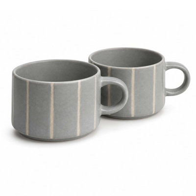Scandi Home Grey Striped Reactive Glaze Ceramic Mugs Set 2 520ml - Image 3