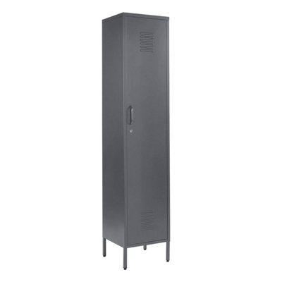 MMT Funiture Designs mmt  Grey Metal Tall 3 Shelve Locker Cabinet1 Door Wardrobe Storage Cupboard For Home Or Office from B&Q