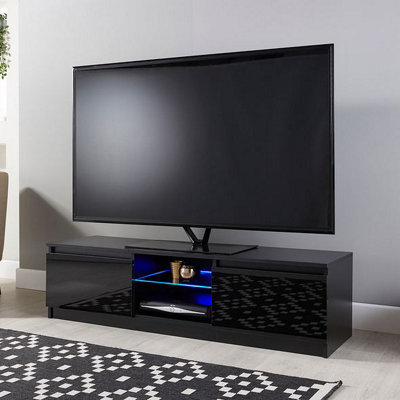 MMT Funiture Designs Modern Tv Stand Cabinet Black 140Cm Matt Gloss Suitable For 42 49 50 55 65 Inch Tv's from B&Q