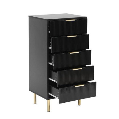 MMT Funiture Designs Black Gloss Chest Of DrawersGold Handles & Legs5 Drawer from B&Q