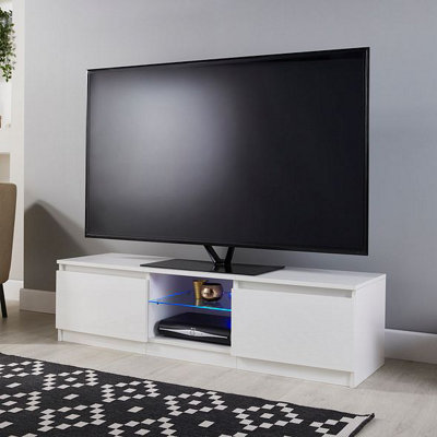 B&Q Modern 140Cm Matt Gloss Tv Stand Cabinet Suitable For 40 49 50 55 65 Inch 4K Led Flat Screen Tv's White