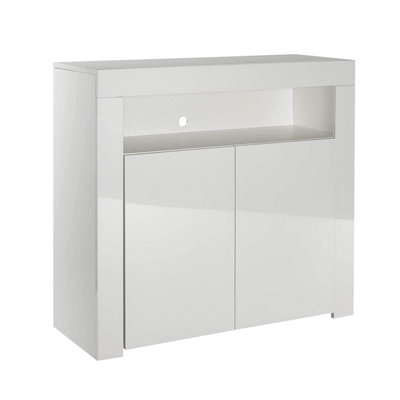 mmt Modern Sideboard White Matt Gloss Buffet Display Cabinets Drinks Cabinet With Led Lights Medium) from B&Q
