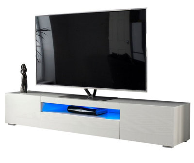 MMT Funiture Designs Modern White 200Cm Matt Gloss Tv Stand Cabinet Suitable For 5580 Inch 4K Led Flat Screen Tv's from B&Q
