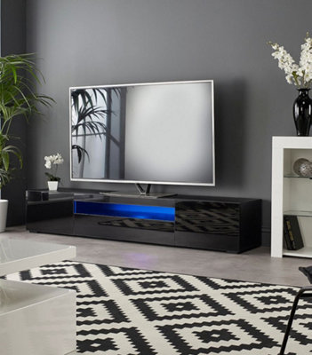 MMT Funiture Designs Modern Black 200Cm Matt Gloss Tv Stand Cabinet Suitable For 55 65 70 75 80 Inch 4K Led Flat Screen Tv's from B&Q