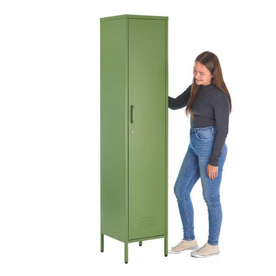 B&Q -  Green Metal Locker Tall 3 Shelf Cabinet1 Door Modern Industrial Rustic Wardrobe Storage Cupboard For Living Room Or Office