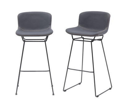 B&Q -  mmt Bar Stools Set Of 2Grey Pu LeatherSleigh Legs & Retro Style For Breakfast Bar47.5X50.5X99.5 Cm (Grey)