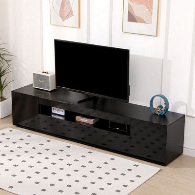 MMT Funiture Designs Black 200Cm Black Tv Stand With Led LightsSoundbar ShelfFits 90" TvModern Design from B&Q