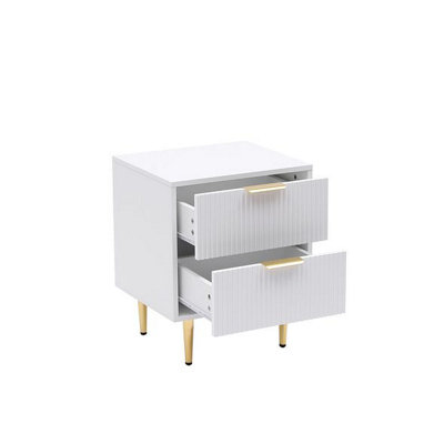 MMT Funiture Designs White mmt Bedside Table2 DrawersWhite/black With Gold Legs42Cm Wide Chest from B&Q