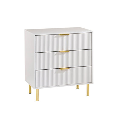 MMT Funiture Designs White Gloss Chest Of DrawersGold Handles & Legs3 Drawer from B&Q