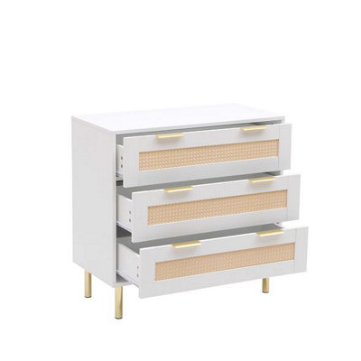 MMT Funiture Designs mmt White Chest With Rattan Fronts3 Storage Drawers from B&Q