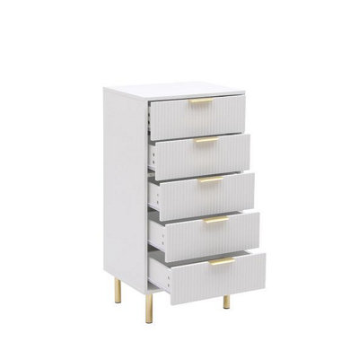 MMT Funiture Designs White Gloss Chest Of DrawersGold Handles & Legs5 Drawer from B&Q