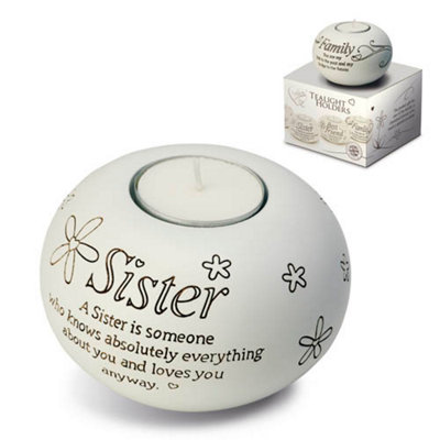 B&Q White Said With Sentiment Candle Holder: Sister 9.5Cm