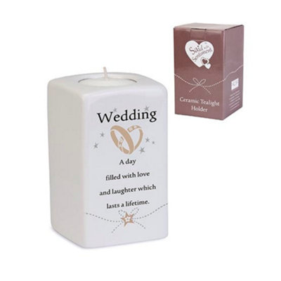 Said With Sentiment Ceramic Tea Light Holder: Wedding from B&Q
