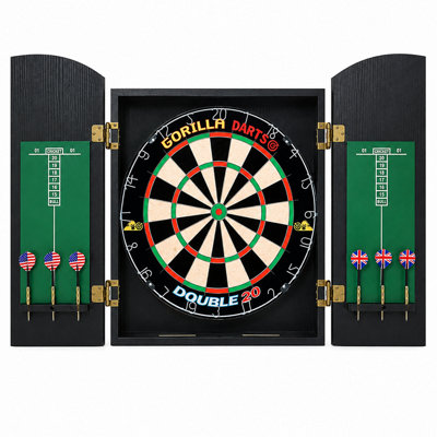  - Gorilla Darts Centre Set Wooden Black Ash Cabinet Set Dartboard Inc Darts Package