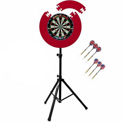 Gorilla Darts Double 20 Dartboard Puzzle Surround Set & Arrow Pro Tripod Stand (Red) from B&Q