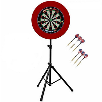 Gorilla Darts Set Double 20 Dartboard Pu Plain Surround Arrow Pro Tripod Stand (Red) from B&Q