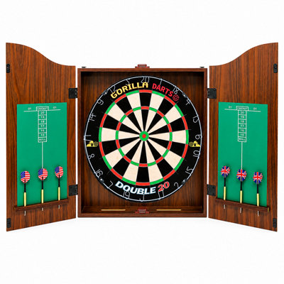  - Gorilla Darts Dartboard Cabinet Home Darts Centre Set Mdf Walnut Inc Dartboard & Darts
