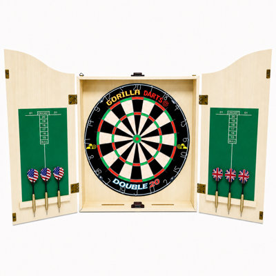  - Gorilla Darts Centre Set Mdf Light Oak Cabinet Set Dartboard Inc Darts Package