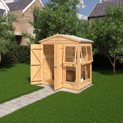 Shire Light/Brown Sun Hut Potting Shed With Opening Windows And Interchangable Panels 6Gx4