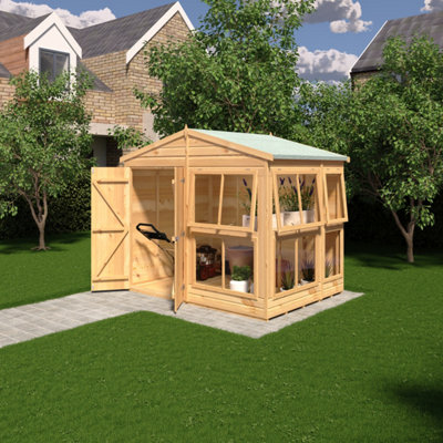 Shire Light/Brown Sun Hut Potting Shed With Opening Windows And Interchangable Panels 8Gx6