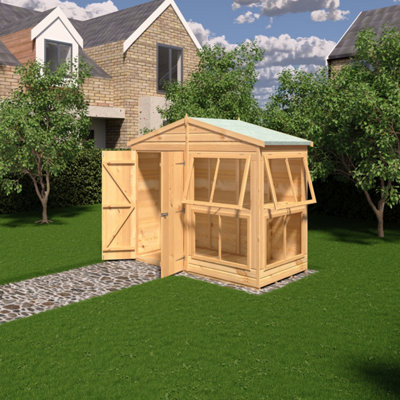 Shire Light/Brown Sun Hut Potting Shed With Opening Windows And Interchangable Panels 8Gx4