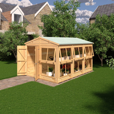 Shire Sun Hut Potting Shed With Opening Windows And Interchangable Panels 8Gx12 Light/Brown