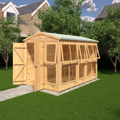 Shire Sun Hut Potting Shed With Opening Windows And Interchangable Panels 6Gx10 Light/Brown