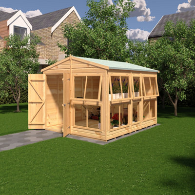 Shire Light/Brown Sun Hut Potting Shed With Opening Windows And Interchangable Panels 8Gx10