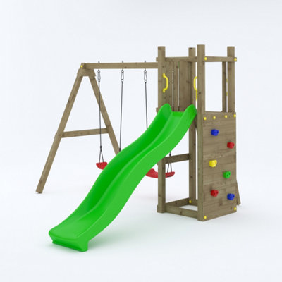 B&Q -  Rumble Ridge Climbing Frame With Rock WallDouble Swing And Slide