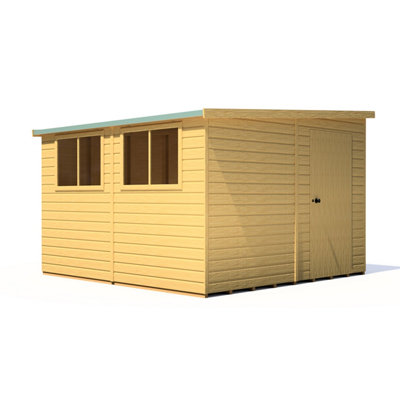 Shire Norfolk Workshop Pent Shed 10X10 Double Door 19mm Loglap Style B from B&Q