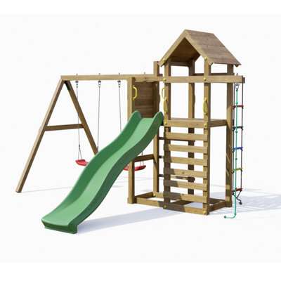 Shire Mixter Play Centre With Double Swing, Climbing Ladder, Climbing Rope And Slide Red