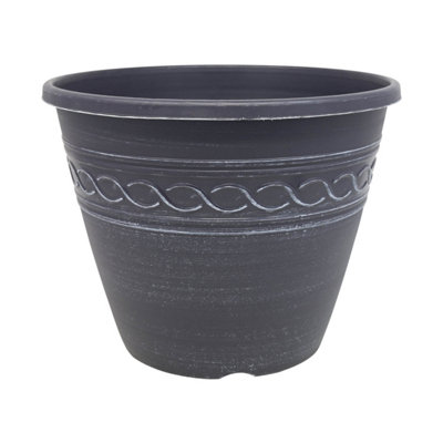 28Cm Pot Infinity Round Planter Grey With White Brush Plant Flower Garden Patio from B&Q