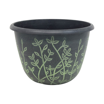  - Flower Pot Serenity Planter Black With Green Wash Effect Plant Garden Patio 25Cm