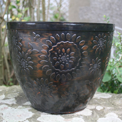  - Anglo Eastern Trading Co 36Cm Chengdu Patio Pot Black Copper Planter Pot
