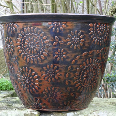  - Anglo Eastern Trading Co 40Cm Chengdu Black Copper Brush Glazed Planter Pot