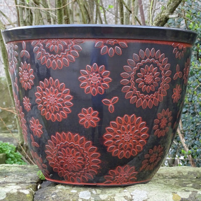 - Anglo Eastern Trading Co 40Cm Chengdu Black Terracotta Wash Glazed Planter Pot