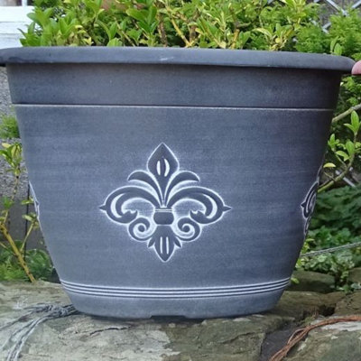  - Anglo Eastern Trading Co 30Cm Fleur De Lys Planter Black White Planter Pot