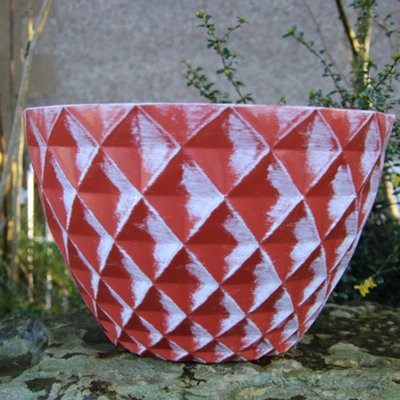 - Anglo Eastern Trading Co 25Cm Diamond Planter Terracotta White Planter Pot