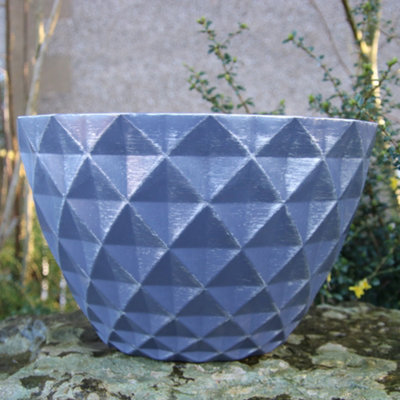  - Anglo Eastern Trading Co 25Cm Diamond Planter Grey With Silver Planter Pot