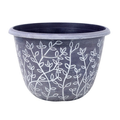 - Pot Serenity Planter Round Plastic Grey White Flower Plant Garden Patio 30Cm