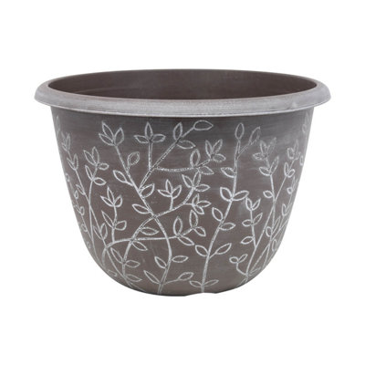  - Flower Pot Serenity Stout Planter Brown Round With White Wash Plant Garden 30Cm
