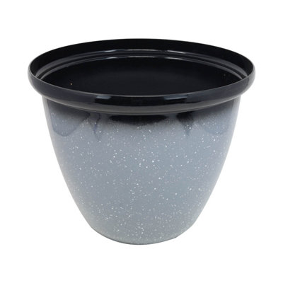 Flower Pot Honey Planter Grey Speckled Gloss Round Plastic Plant Garden 30Cm from B&Q