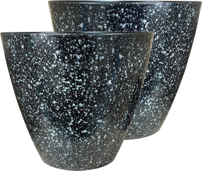 B&Q -  Set Of 2 Glazed Effect 30Cm Savannah PlantersStorm Grey