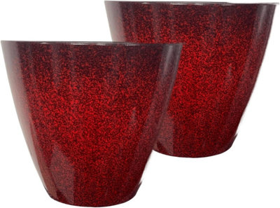 B&Q -  Set Of 2  Glazed Effect 30Cm Savannah PlantersCherry Red