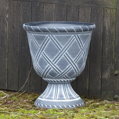  - Anglo Eastern Trading Co 36Cm Lattice Urn Black White Wash Planter Pot